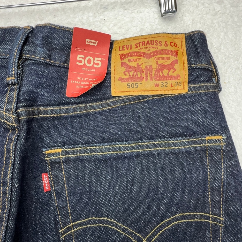 Levis 505 Regular Fit Straight Leg Jeans Mens 32x36 Dark Wash Indigo 00505-0216